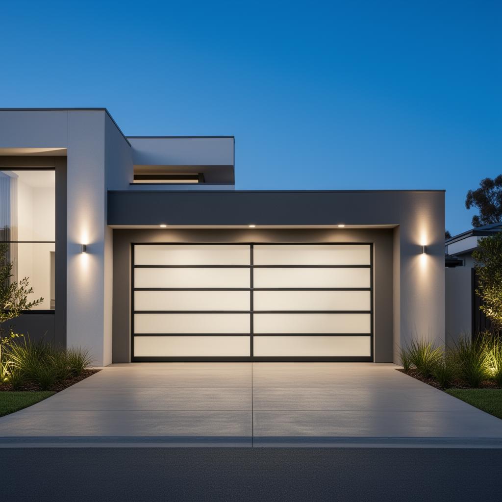 Modern aluminum and glass garage door
